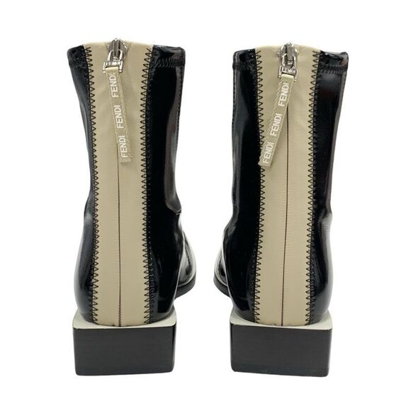 Fendi Boots Short Boots Shoes Patent Black Beige Black Unused Back Zip - Picture 5 of 9